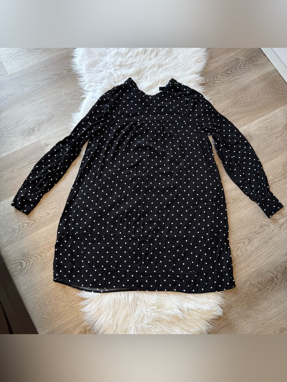 Chaps Black Polka Dot Long Sleeve Shift Dress